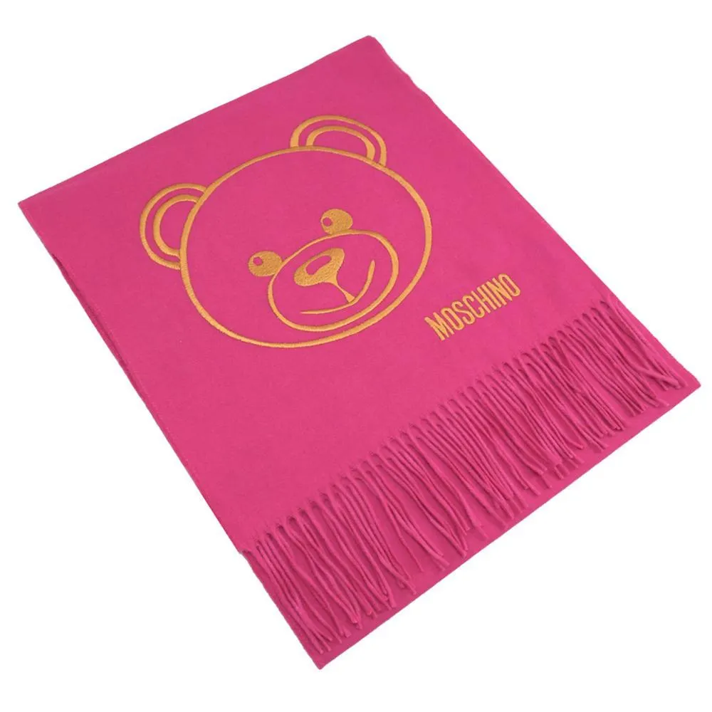 MOSCHINO 泰迪熊臉純羊毛寬版流蘇圍巾(012 寶藍) 歷史價格詳細信息