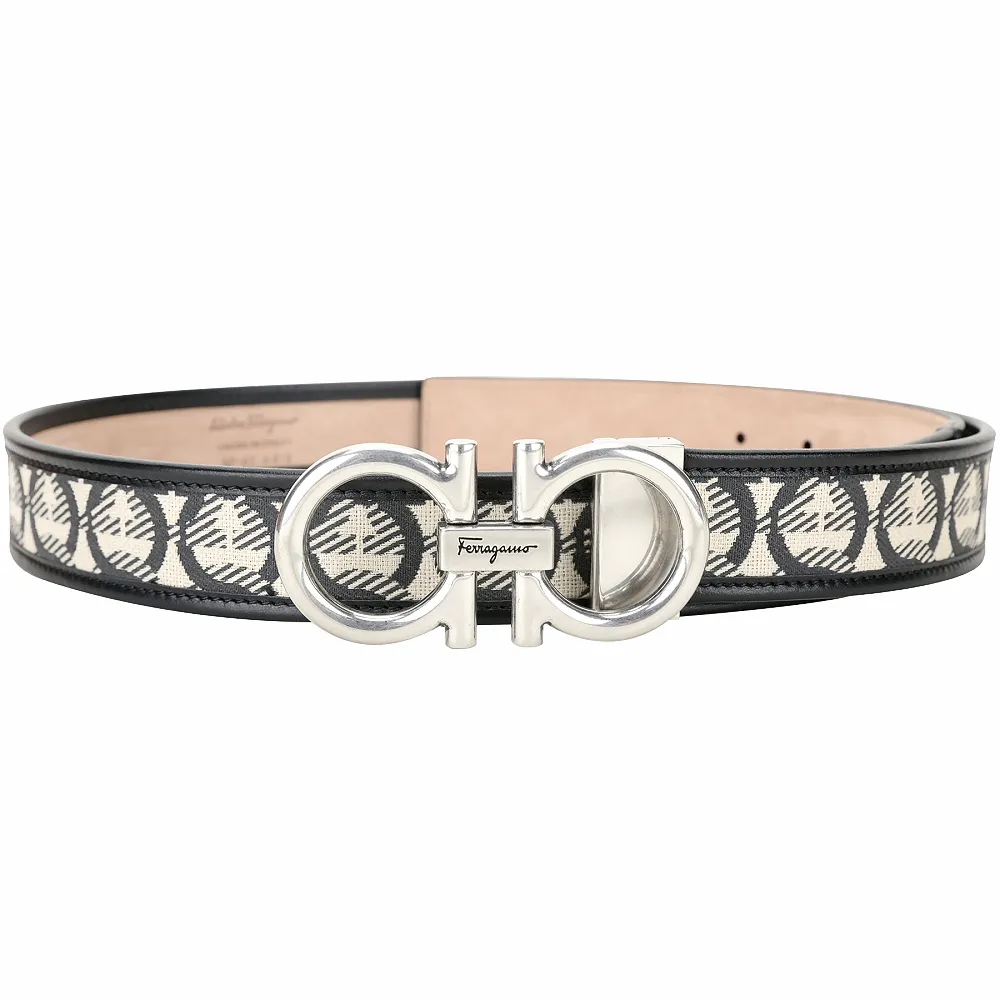 Salvatore Ferragamo LOGO 雙面兩用壓紋牛皮腰帶(紫x黑) 歷史價格詳細信息