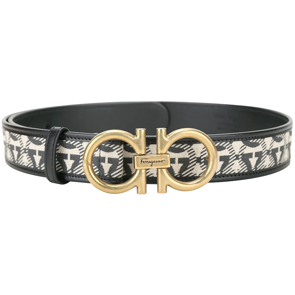 Salvatore Ferragamo LOGO 雙面兩用壓紋牛皮腰帶(紫x黑) 歷史價格詳細信息