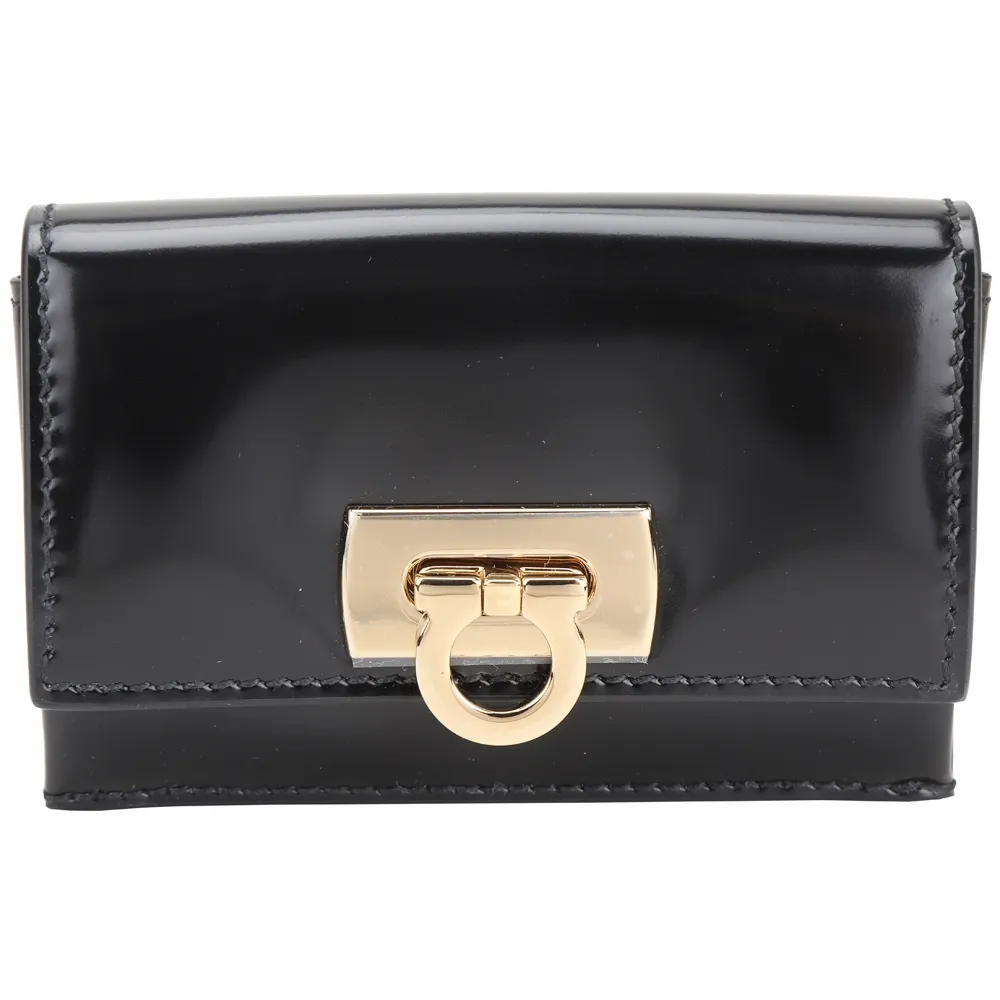 Salvatore Ferragamo Gancini AirPod 馬蹄飾防刮牛皮耳機套/鑰匙圈(黑色) 歷史價格詳細信息