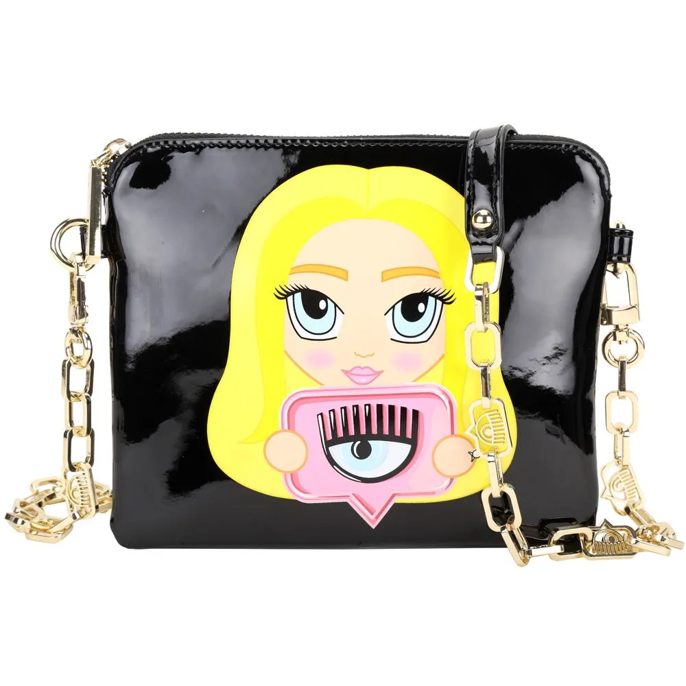 Chiara Ferragni @cfmascotte IG女孩漆皮肩背後背包(黑色) 歷史價格詳細信息