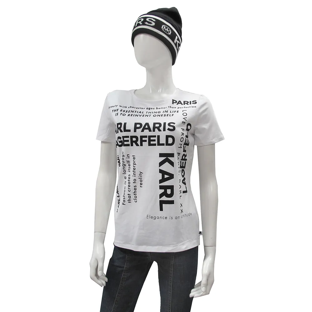 Karl Lagerfeld 黑色 白色 水鑽logo彈力棉短T 550元 歷史價格詳細信息