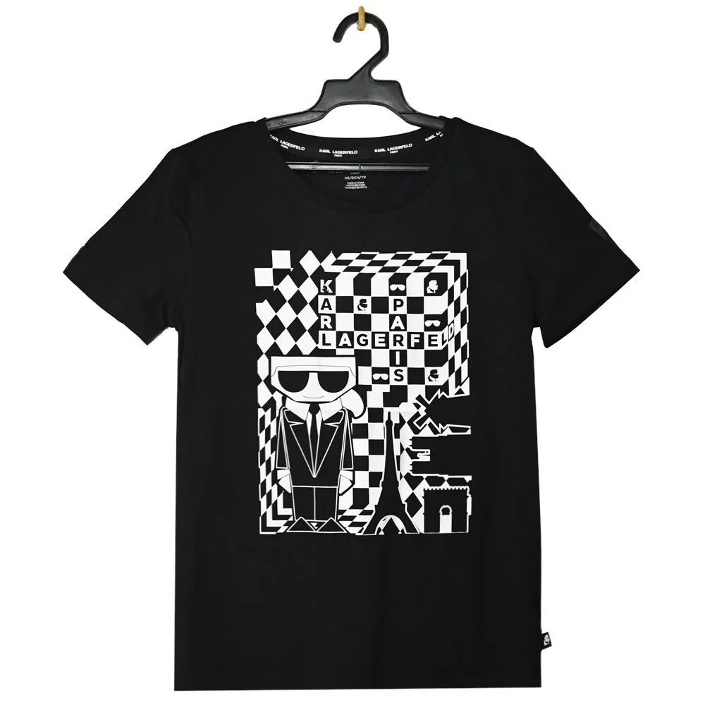 KARL LAGERFELD 卡爾 老佛爺滑雪印花造型棉質短T恤.白 歷史價格詳細信息