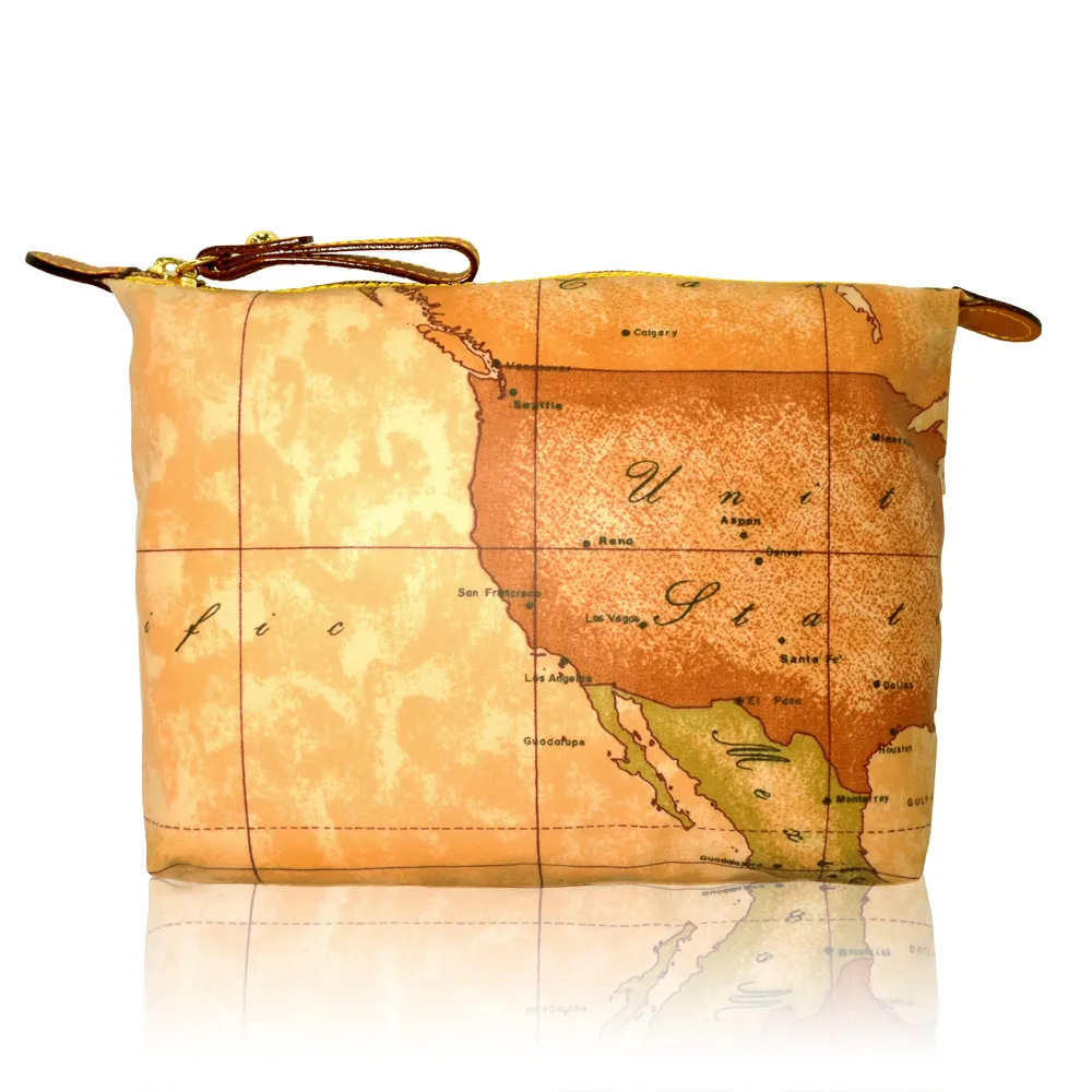 【Alviero Martini 義大利地圖包】尼龍拉鍊化妝包-中-地圖黃 歷史價格詳細信息