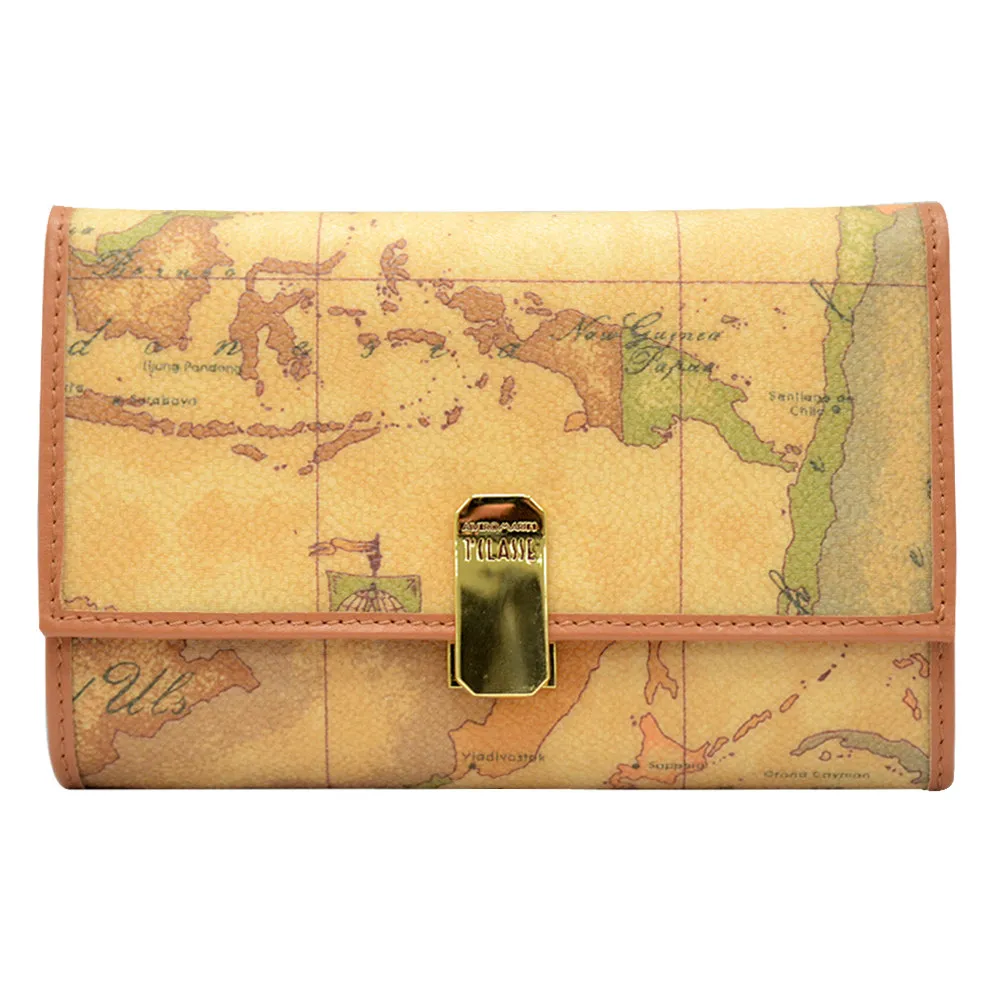 【Alviero Martini 義大利地圖包】夾式16+8卡零錢長夾(大)-地圖黃 歷史價格詳細信息