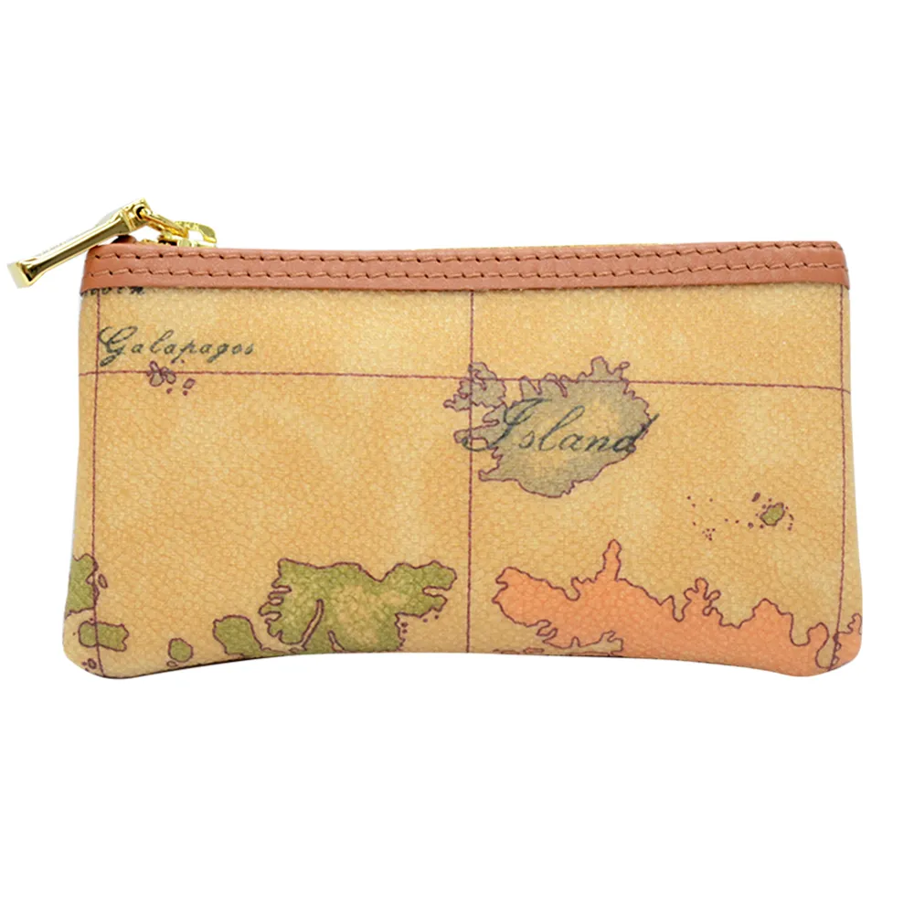 【Alviero Martini 義大利地圖包】拉鍊零錢包化妝包-地圖黃 歷史價格詳細信息