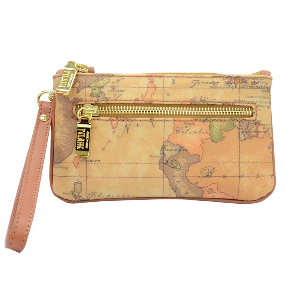 【Alviero Martini 義大利地圖包】拉鍊零錢包化妝包-地圖黃 歷史價格詳細信息
