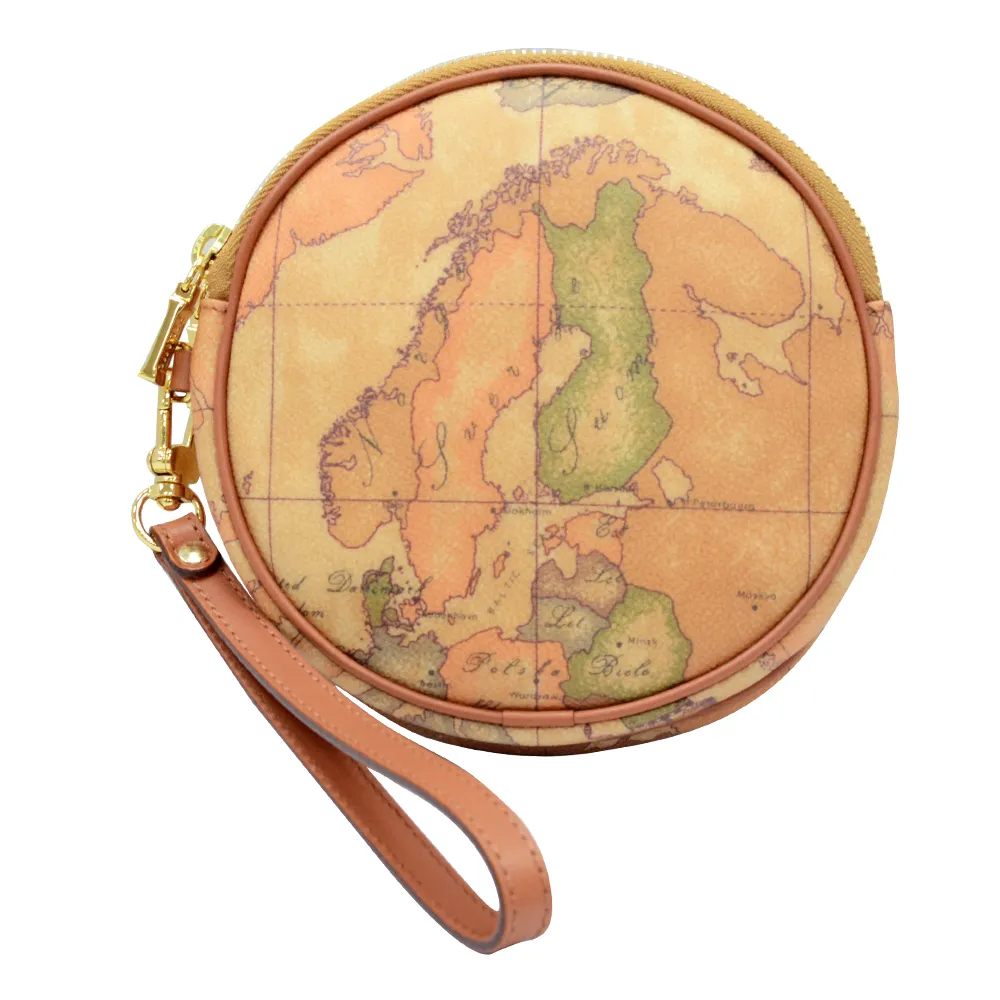 【Alviero Martini 義大利地圖包】拉鍊零錢包化妝包-地圖黃 歷史價格詳細信息