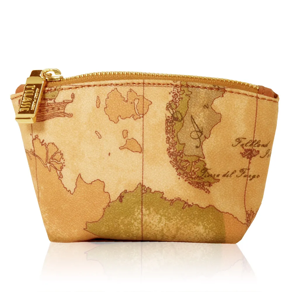 【Alviero Martini 義大利地圖包】拉鍊零錢包化妝包-地圖黃 歷史價格詳細信息