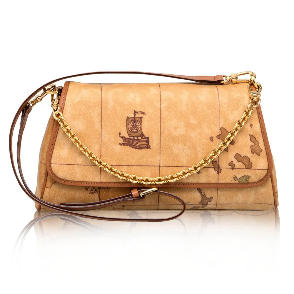 【Alviero Martini 義大利地圖包】鍊帶手提斜背小包包20cm-地圖黃 歷史價格詳細信息
