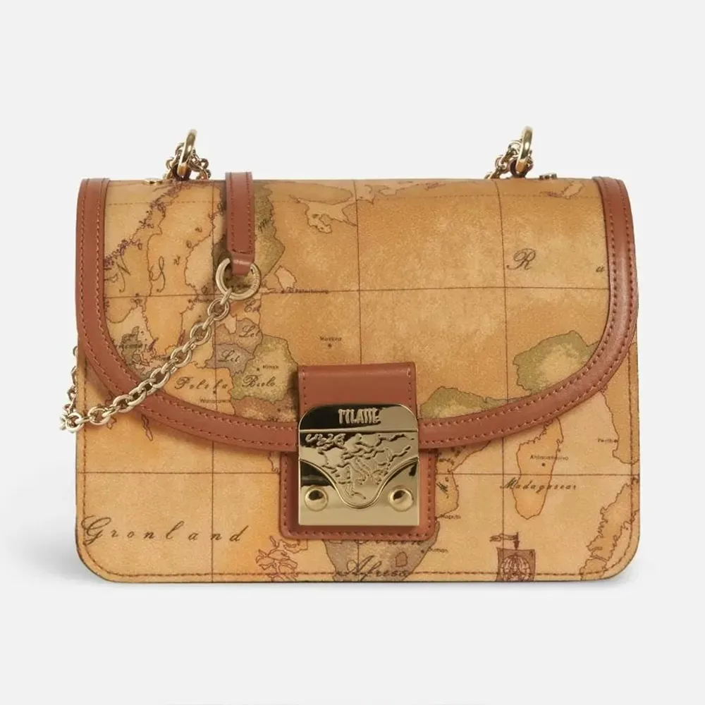 【Alviero Martini 義大利地圖包 】金釦裝飾拉鍊手提側揹包-地圖黃 歷史價格詳細信息