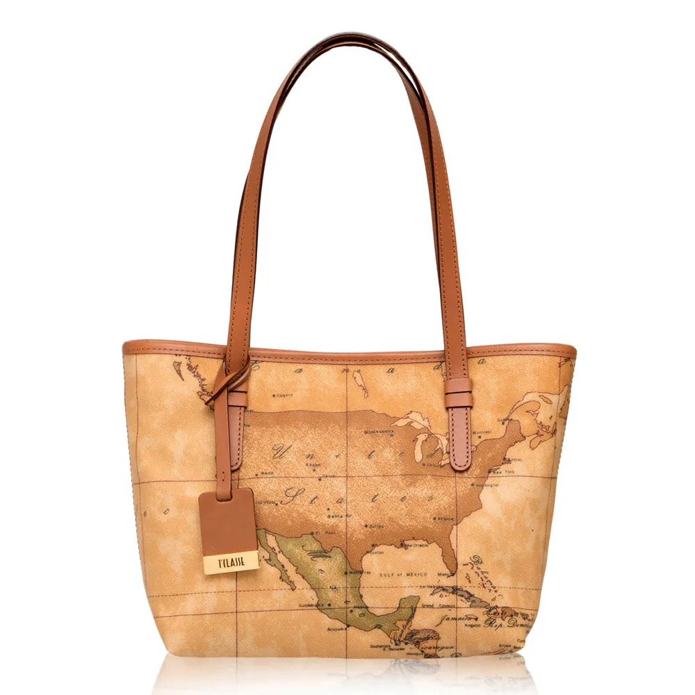 【Alviero Martini 義大利地圖包】長把多層手提肩背大托特包39cm-地圖黃 歷史價格詳細信息