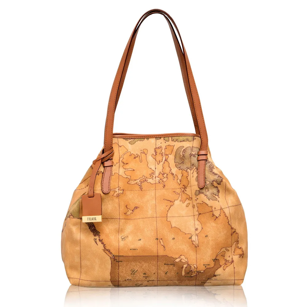 【Alviero Martini 義大利地圖包】長把多層手提肩背大托特包39cm-地圖黃 歷史價格詳細信息