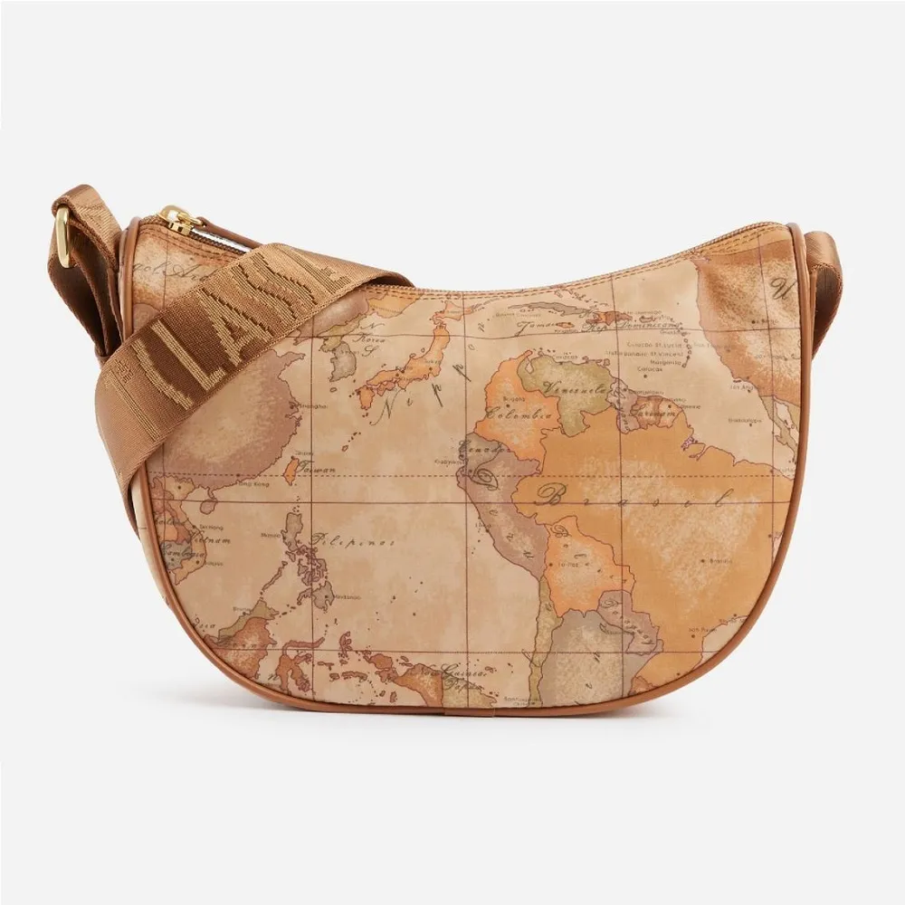 【Alviero Martini 義大利地圖包】PU尼龍水餃斜側背包(大)-地圖黃 歷史價格詳細信息