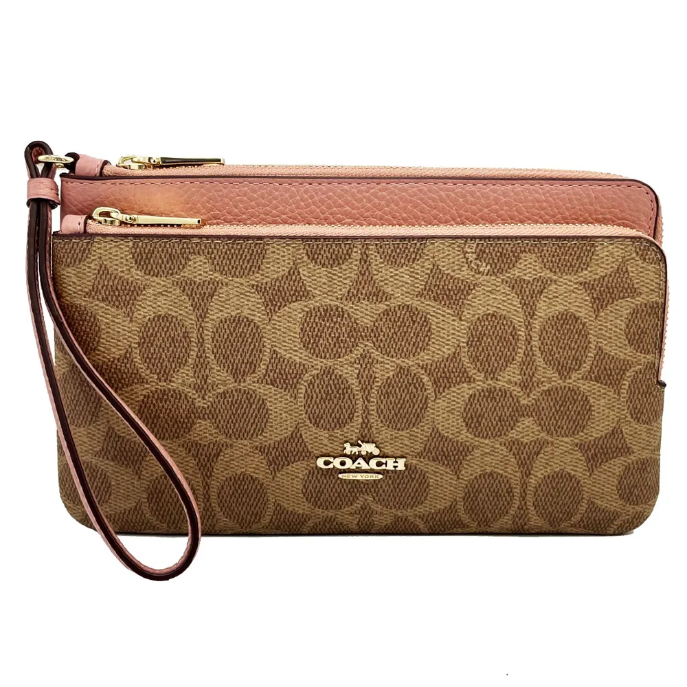 【COACH】C LOGO長夾式雙層大手拿包/零錢包(深咖/紅) 歷史價格詳細信息