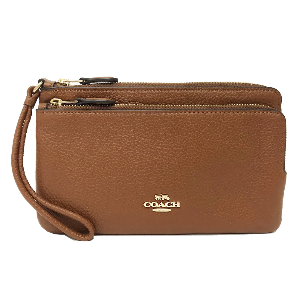 【COACH】素面牛皮長夾式雙層大手拿包/零錢包(咖) 歷史價格詳細信息