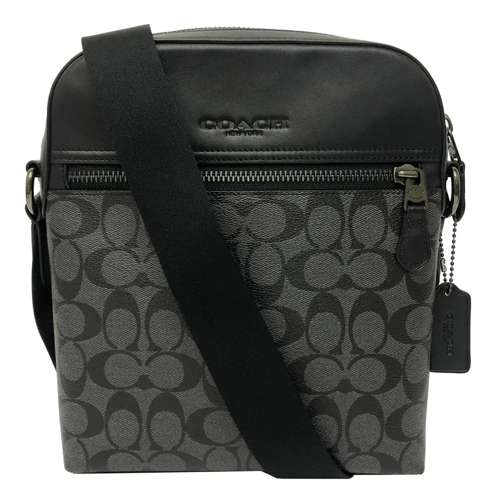 【COACH】Houston Flight Bag素面牛皮前拉鍊男款斜背包(黑) 歷史價格詳細信息