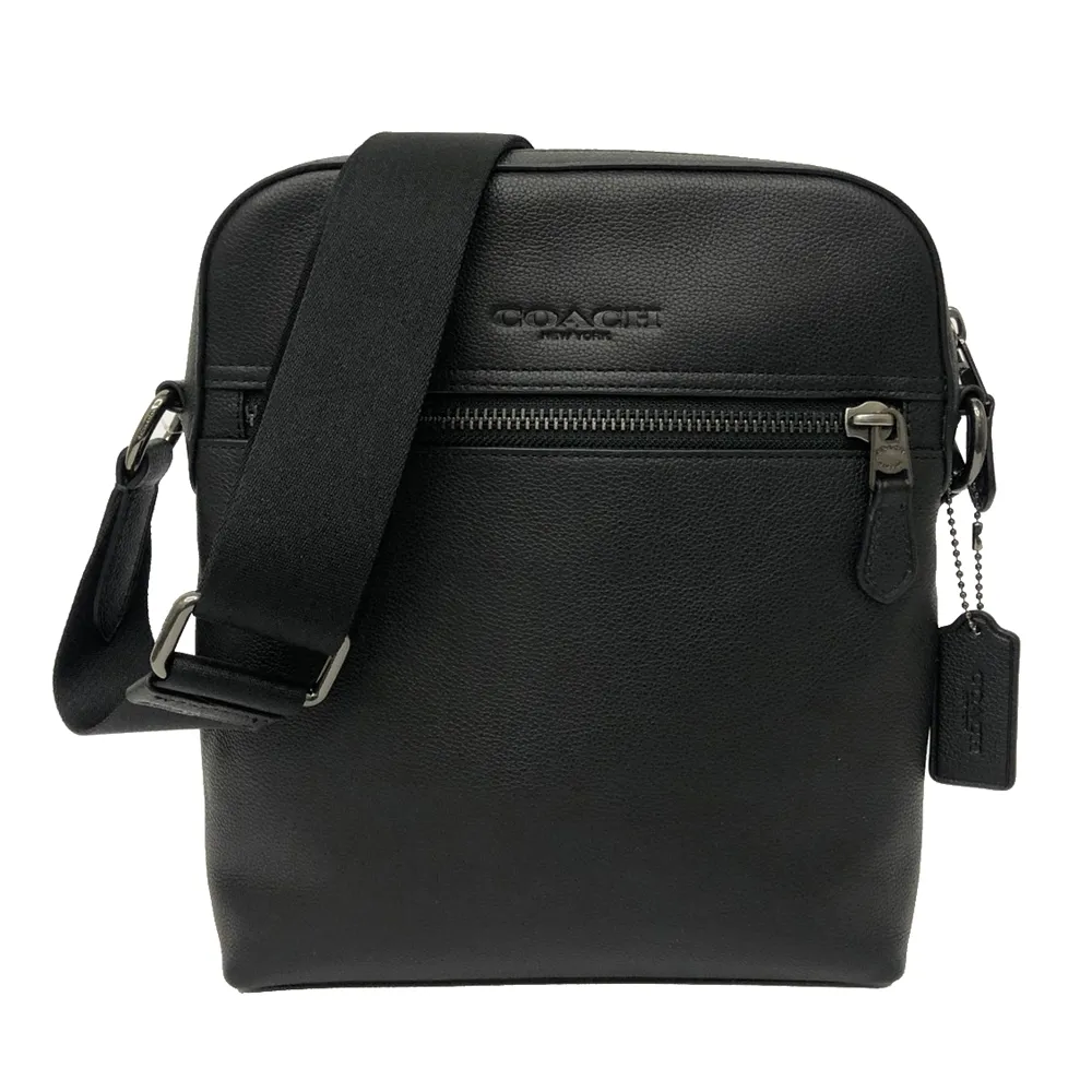 【COACH】素面牛皮前拉鍊男款單肩胸前斜背包(奶茶色) 歷史價格詳細信息