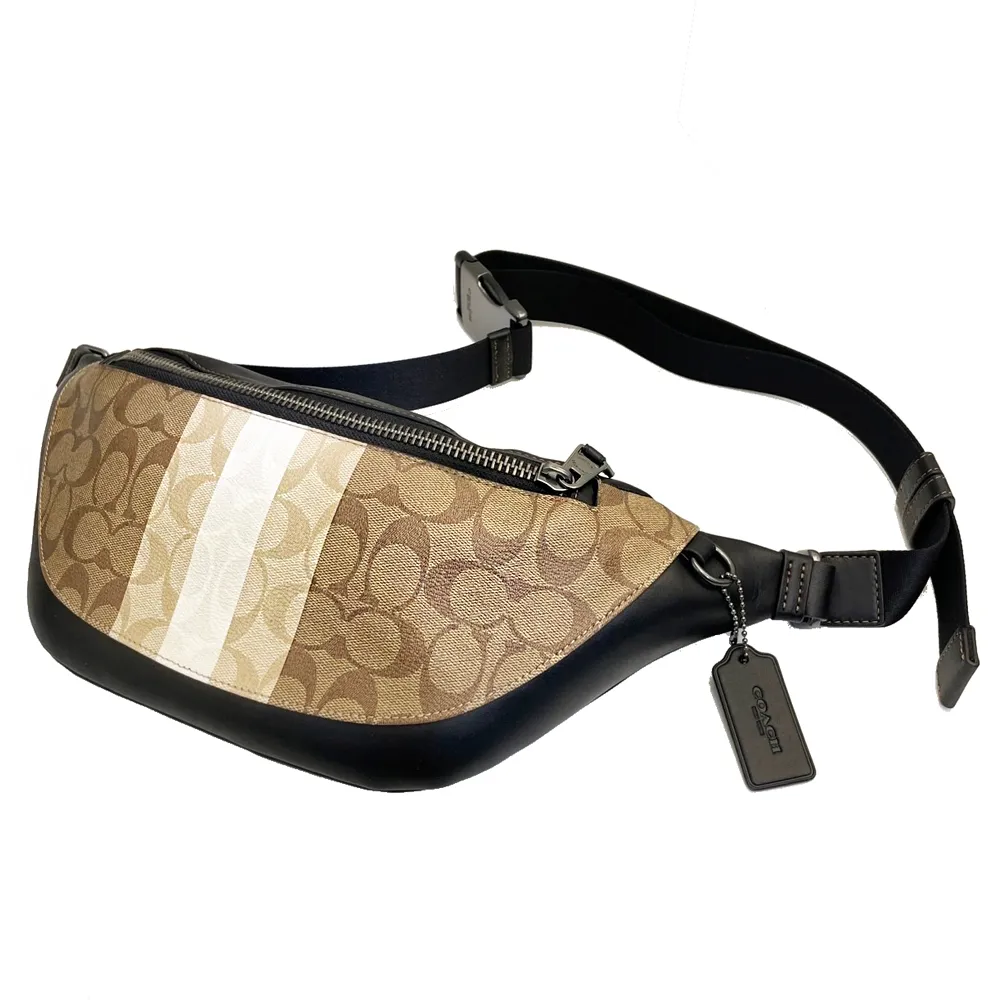 【COACH】C LOGO直紋手掛式拉鍊零錢袋長夾(杏茶烤奶) 歷史價格詳細信息