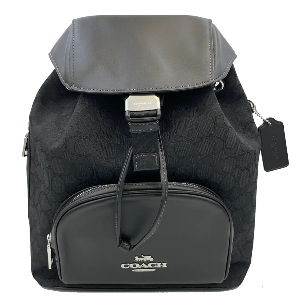 【COACH】C LOGO織布拼牛皮前口袋中性男款斜背兩用胸前腰包(知性藍) 歷史價格詳細信息