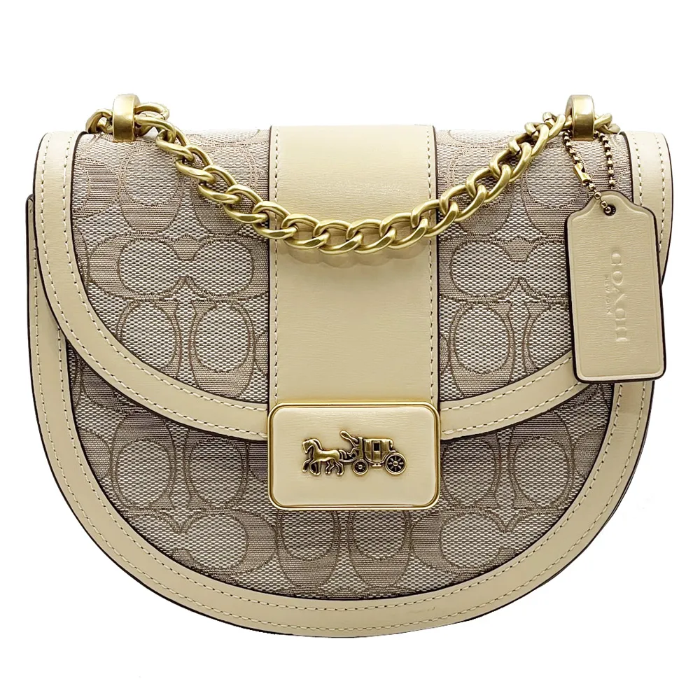 【COACH】ALIE 18 限定款馬車LOGO經典C印花拼接肩斜三用包(深咖) 歷史價格詳細信息