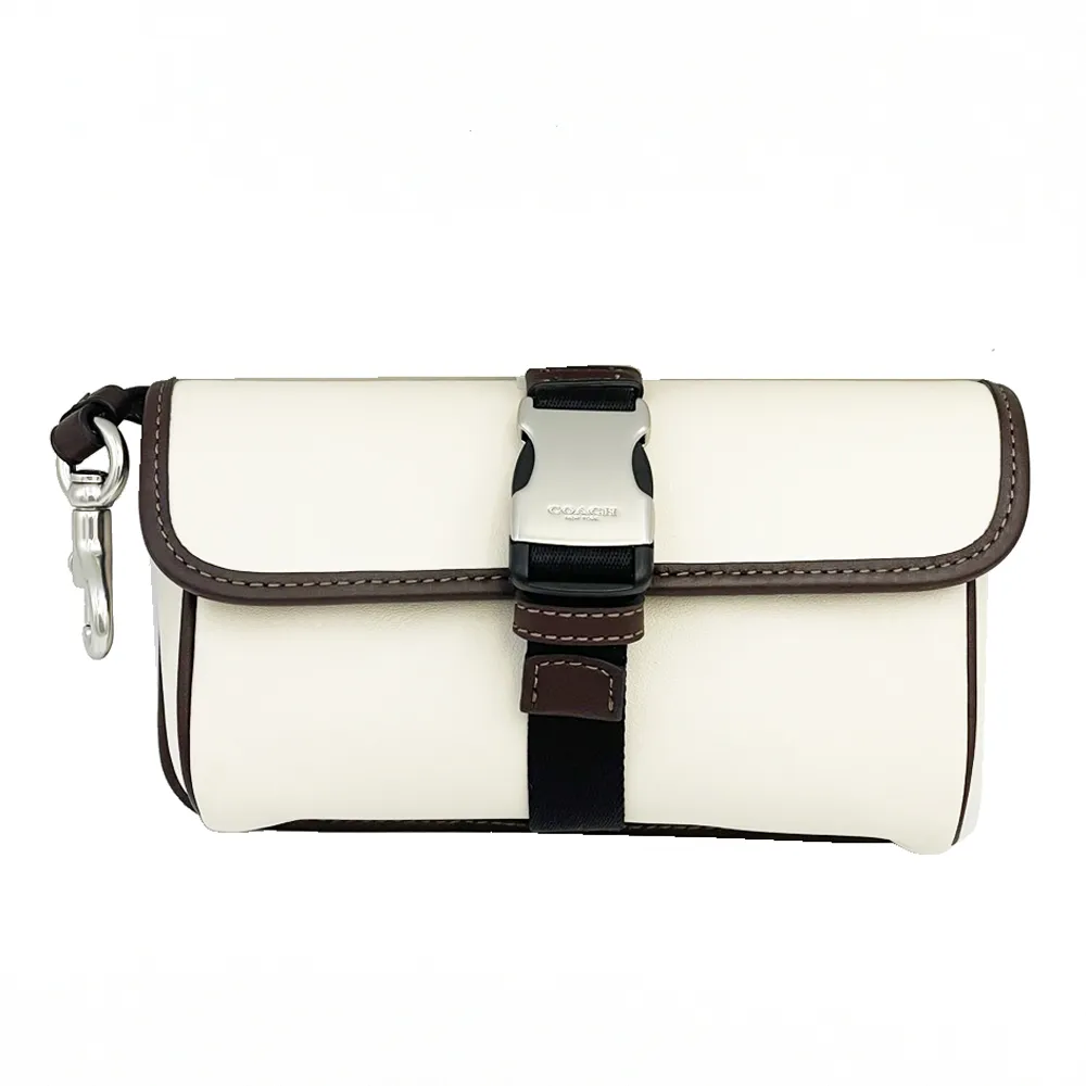 【COACH】滑面牛皮前口袋中性男款斜背兩用胸前腰包(黑) 歷史價格詳細信息