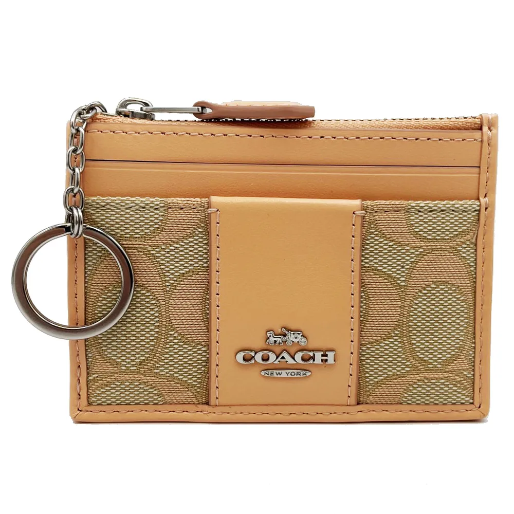 COACH卡其C Logo橘邊真皮釦式三摺內拉鍊袋短夾 歷史價格詳細信息