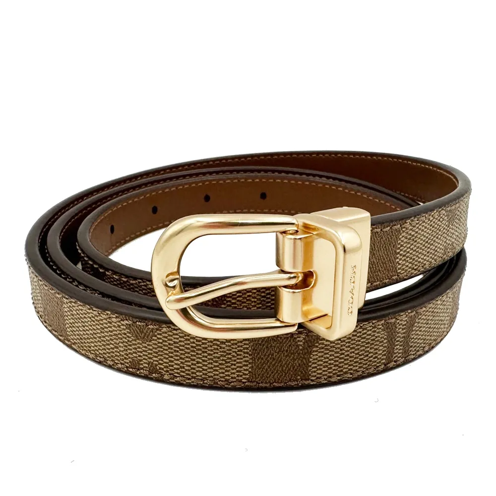 【COACH】C LOGO金色馬蹄扣環女款細皮帶(深咖) 歷史價格詳細信息