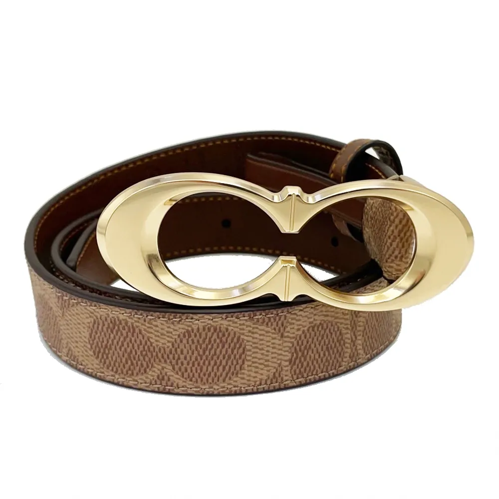 【COACH】C LOGO金色馬蹄扣環女款細皮帶(深咖) 歷史價格詳細信息