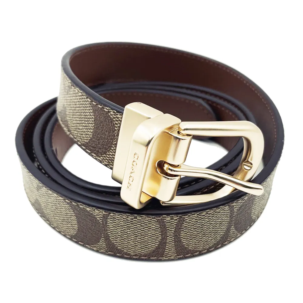 【COACH】C LOGO金色馬蹄扣環女款細皮帶(深咖) 歷史價格詳細信息