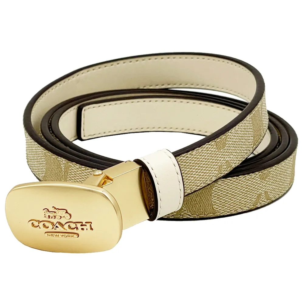 【COACH】C LOGO金色馬蹄扣環女款細皮帶(深咖) 歷史價格詳細信息