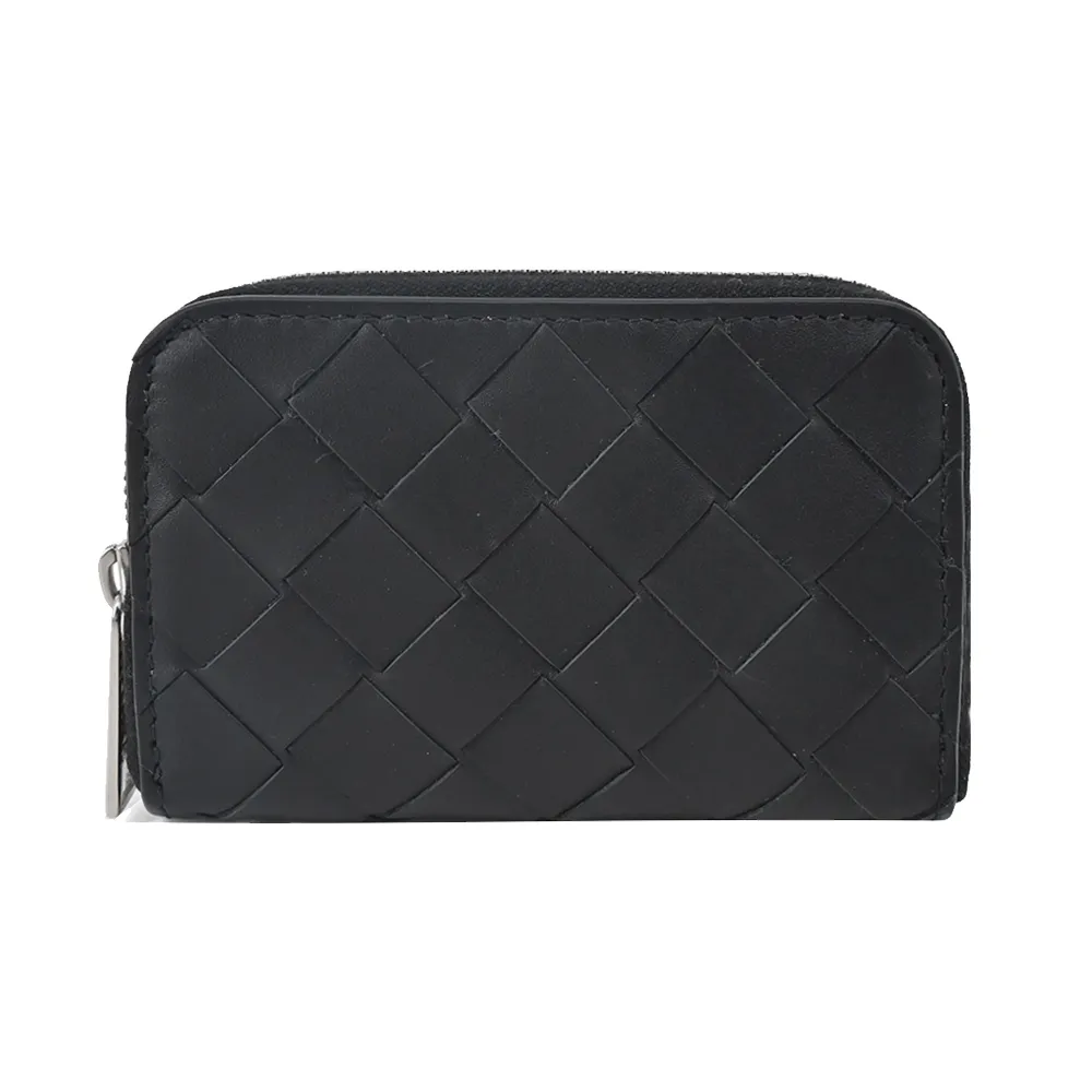 BOTTEGA VENETA 經典大格編織小牛皮拉鍊短夾(黑色) 歷史價格詳細信息