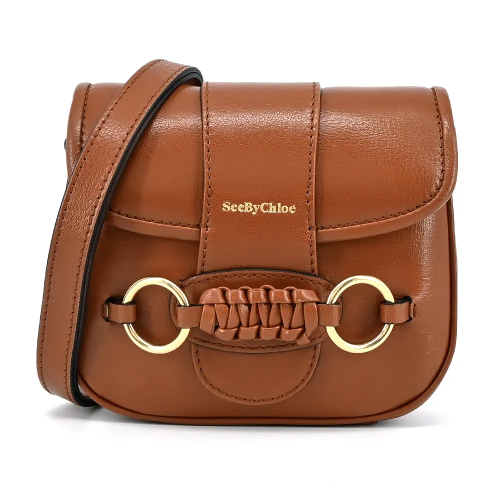 SEE BY CHLOE Saddie 閃亮山羊皮翻蓋斜背包(米色) CHS23SSB80C9424H 歷史價格詳細信息