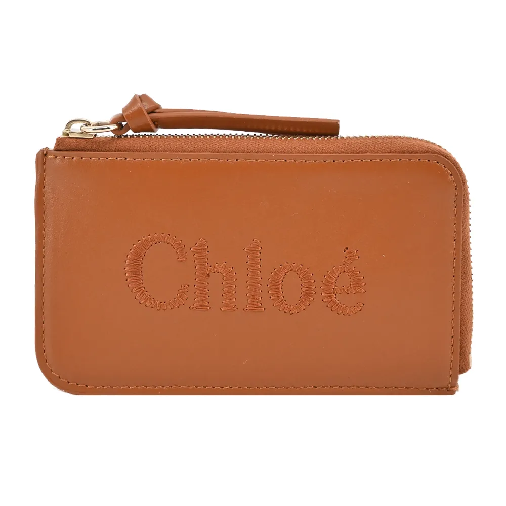 Chloe Sense 壓印 LOGO 小牛皮拉鍊卡片/零錢包(風暴藍) 歷史價格詳細信息