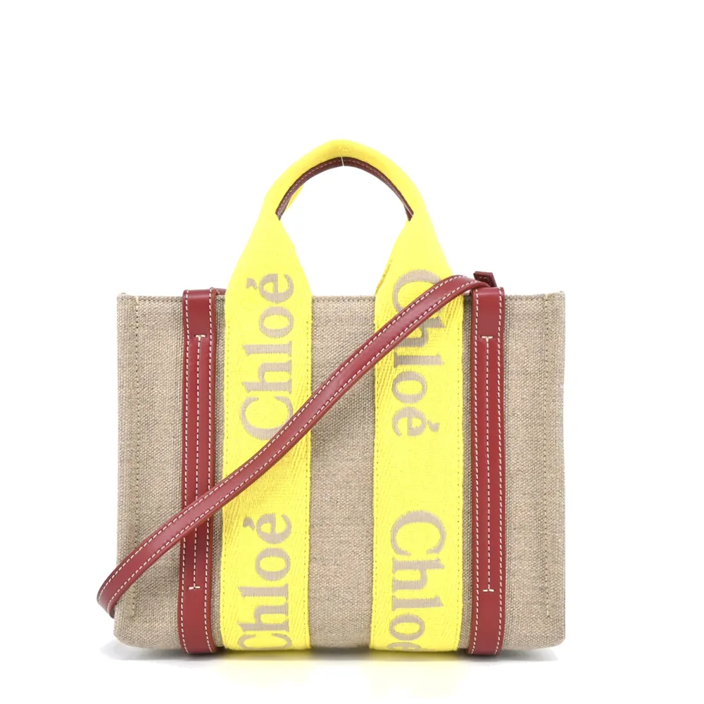 Chloe Woody 帆布小型托特包(米白/深藍) 廠商直送 歷史價格詳細信息