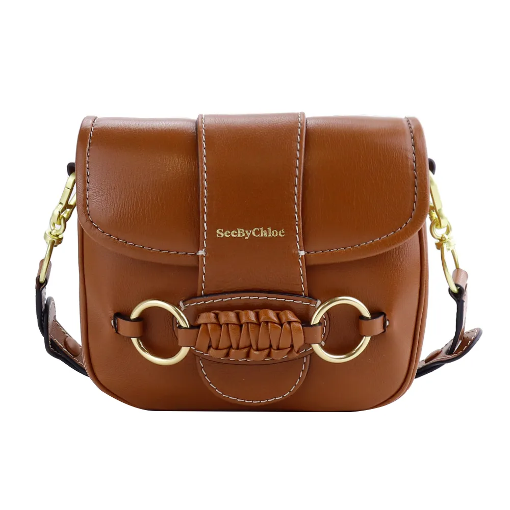 SEE BY CHLOE Saddie 閃亮山羊皮翻蓋斜背包(米色) CHS23SSB80C9424H 歷史價格詳細信息