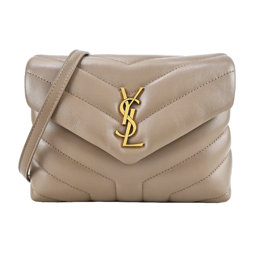 YSL LOULOU PUFFER小羊皮翻蓋鏈帶肩背/斜背包(黑/金) 歷史價格詳細信息