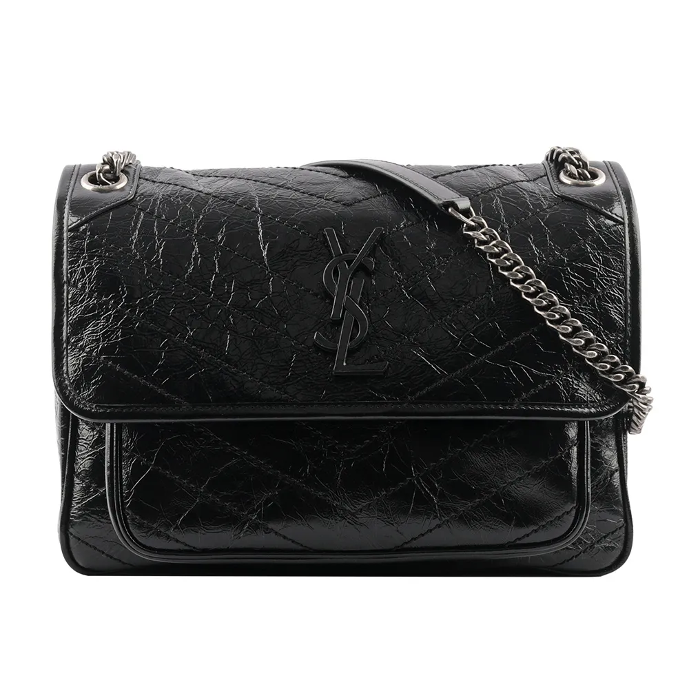 【YSL】小牛皮翻蓋NIKI包/郵差包/大款_32CM_展示品(黑色) 歷史價格詳細信息