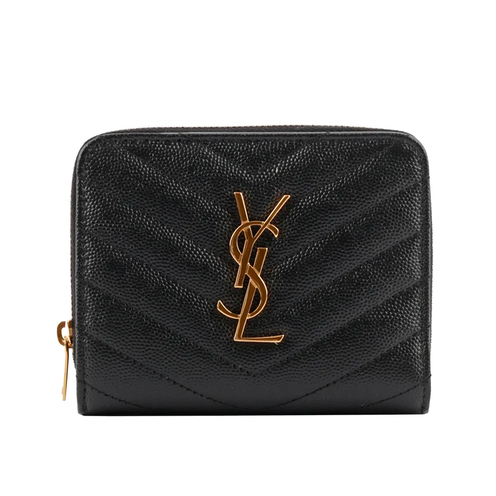 YSL 山形紋荔枝皮金字logoㄇ型拉鏈長夾(黑色) 358094 BOW01 1000 歷史價格詳細信息
