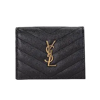 【YSL】MONOGRAM 魚子醬牛皮金色金屬三摺信封釦式短夾(黑色) 歷史價格詳細信息