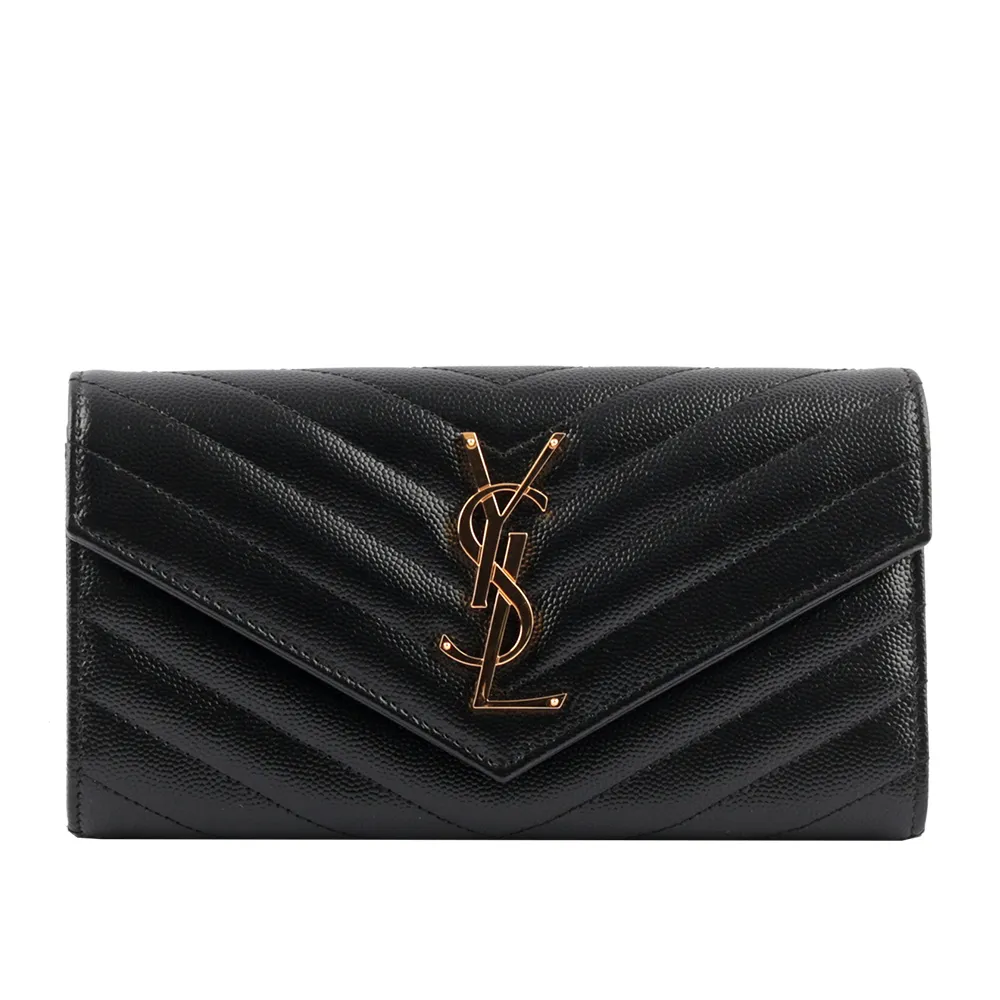YSL 山形紋荔枝皮金字logoㄇ型拉鏈長夾(黑色) 358094 BOW01 1000 歷史價格詳細信息