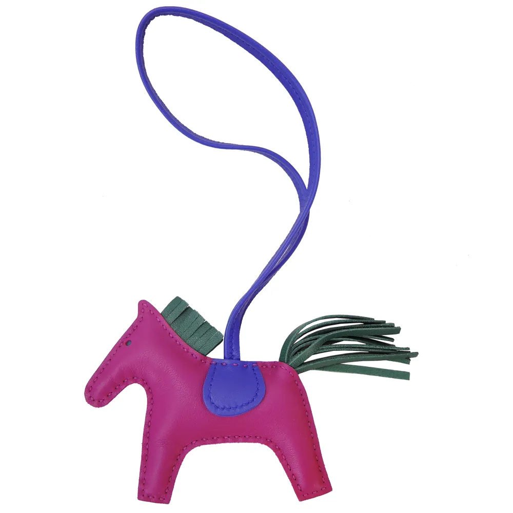 HERMES 小羊皮手工馬兒吊飾(中/玫瑰粉X藍) 歷史價格詳細信息