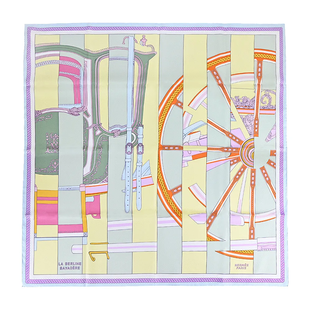 Hermes 愛馬仕 La Vallee de Cristal 90 cm手工捲邊斜紋真絲方巾(亮綠/粉紅/藍) 歷史價格詳細信息