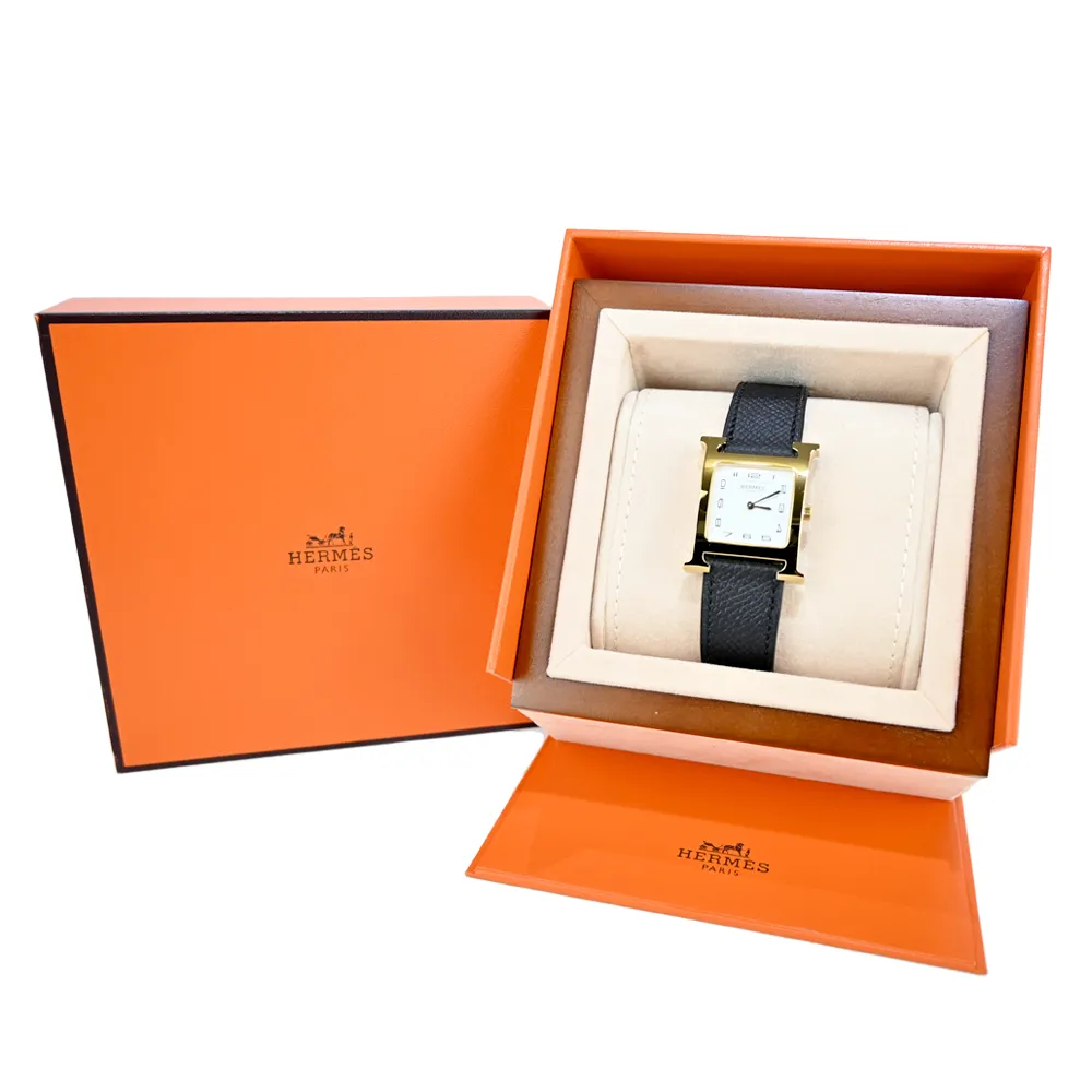 HERMES Heure H 經典H造型牛皮石英腕錶.白/金 21mm 歷史價格詳細信息