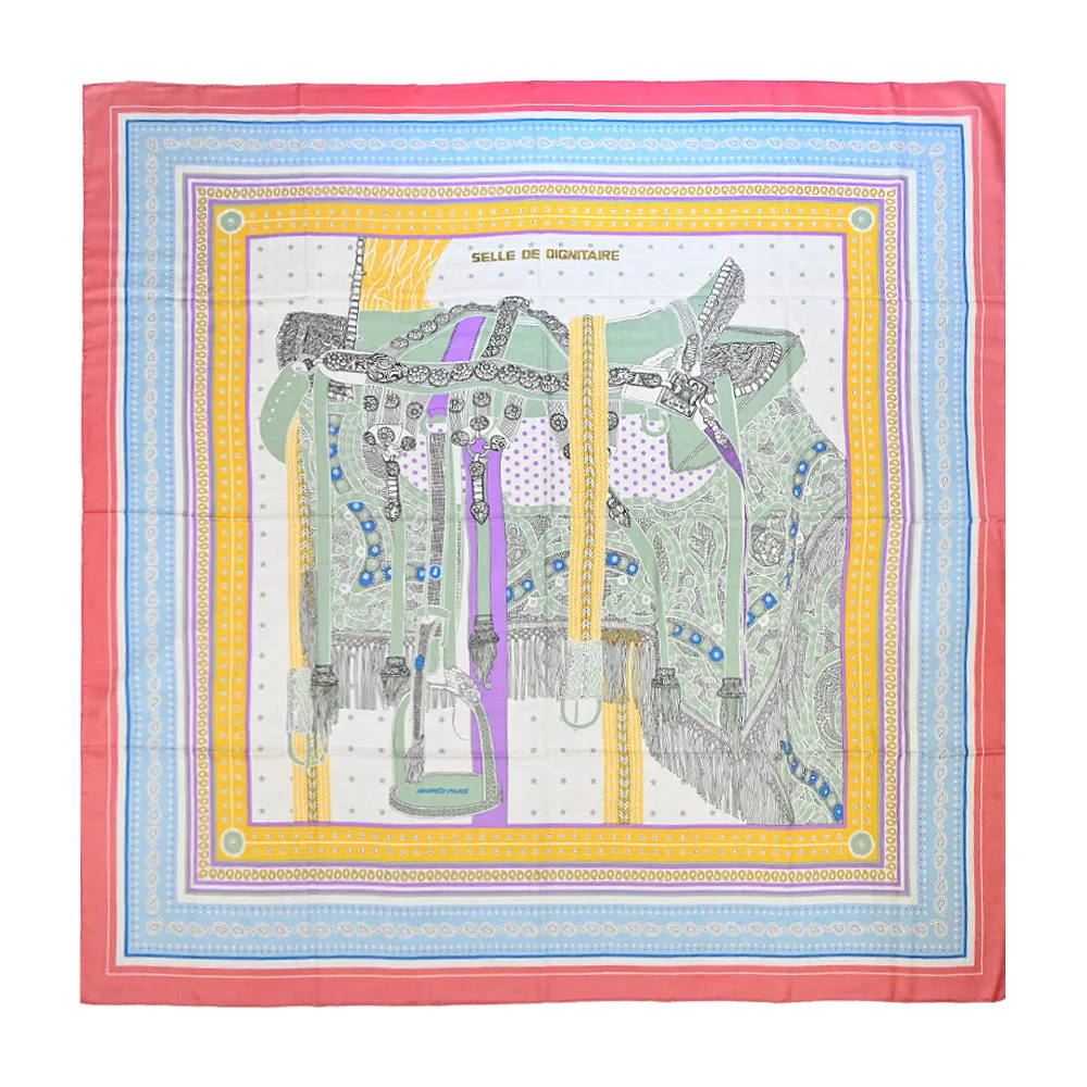 Hermes 愛馬仕 Le Jaguar et Le Colibri 140 cm手工捲邊喀什米爾與真絲混紡方巾(白/金黃/棕) 歷史價格詳細信息