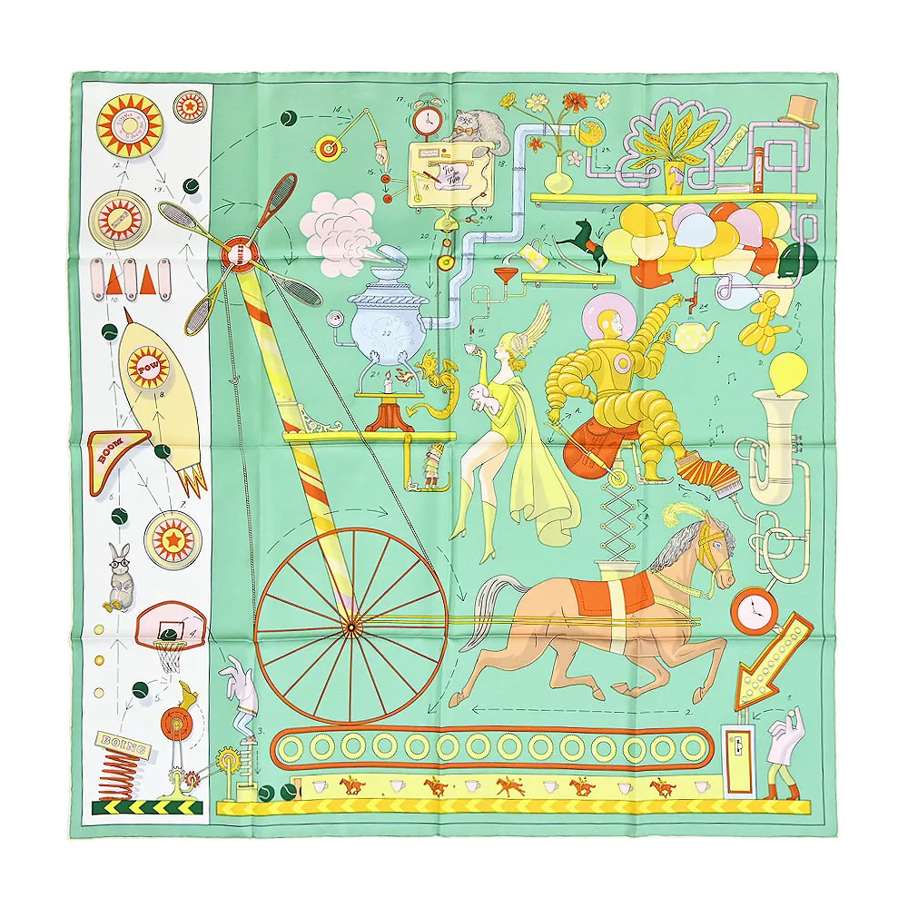 HERMES Tea Time Medaillons愛心馬車 70 真絲方巾(水藍) 歷史價格詳細信息