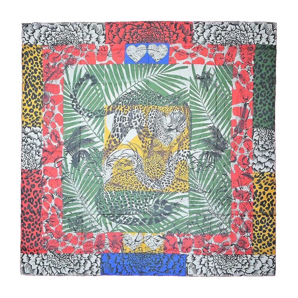 Hermes 愛馬仕 Jungle Love 手工捲邊喀什米爾與真絲混紡大型三角圍巾(橘/自然/綠) 歷史價格詳細信息