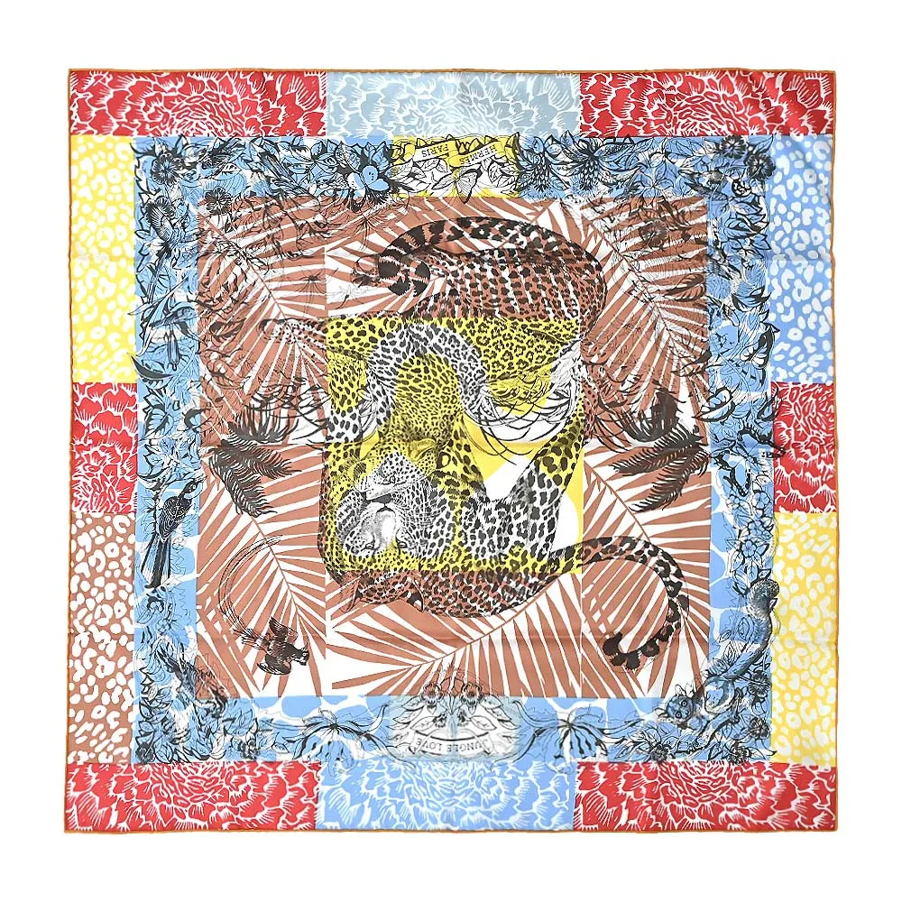 Hermes 愛馬仕 Jungle Love 手工捲邊喀什米爾與真絲混紡大型三角圍巾(橘/自然/綠) 歷史價格詳細信息