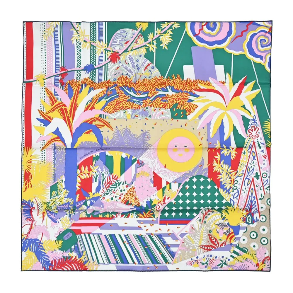 Hermes 愛馬仕 La Vallee de Cristal 90 cm手工捲邊斜紋真絲方巾(亮綠/粉紅/藍) 歷史價格詳細信息