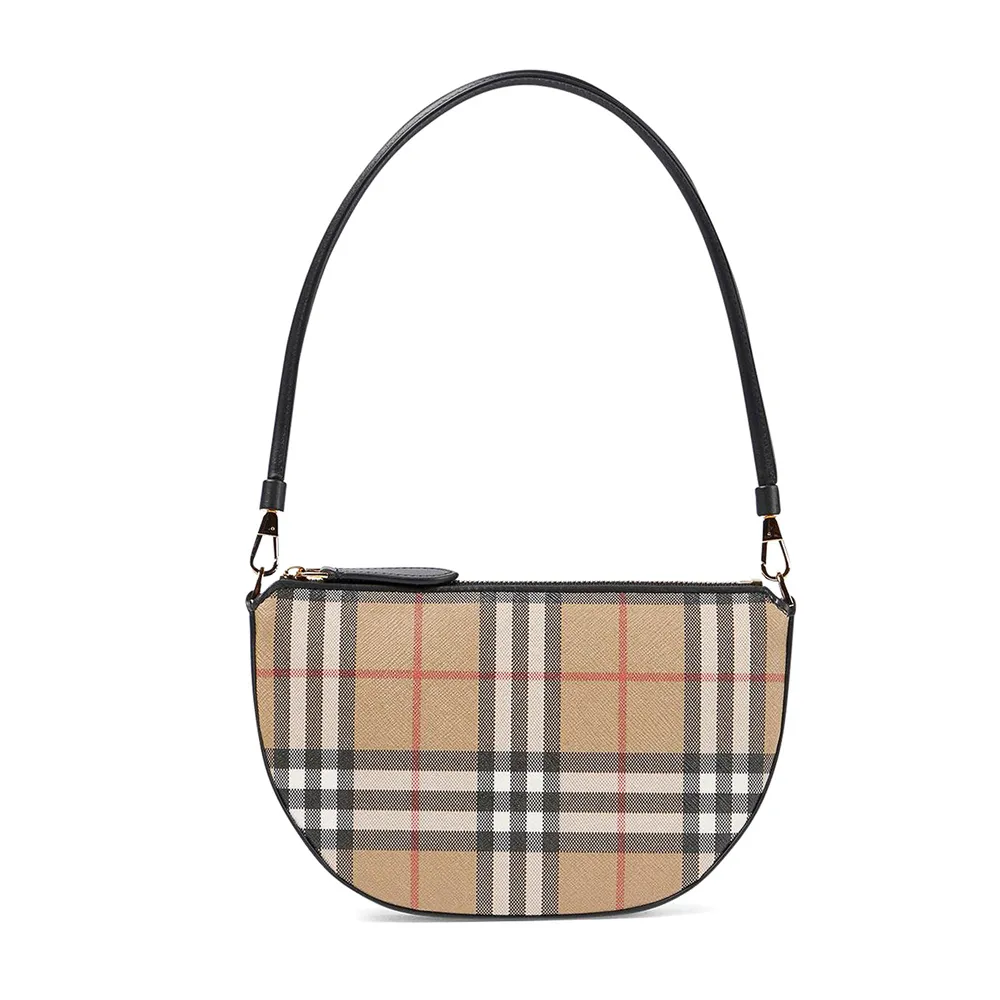 BURBERRY Vintage格紋拼皮革翻蓋斜背包(黑色) 8021110 A1189 歷史價格詳細信息